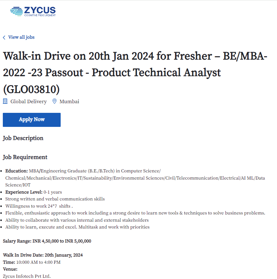 Zycus walk in drive 2023