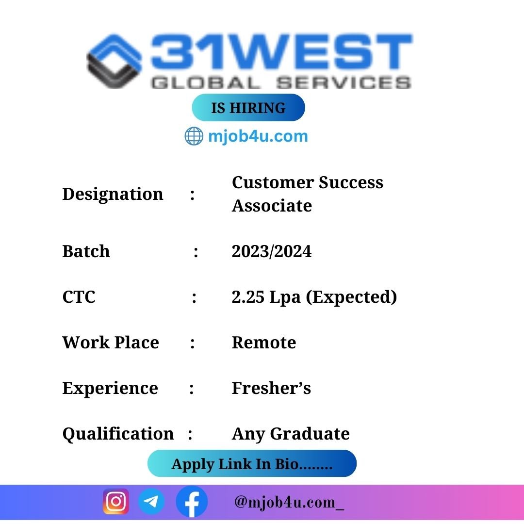 31west Global Services Is Hiring Freshers For Customer Success Associate